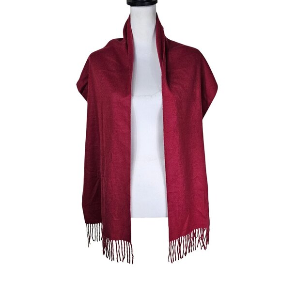 Red 100% Cashmere Fringe Scarf Made In Italy OS Old Money Luxury Holiday Winter - Picture 1 of 5